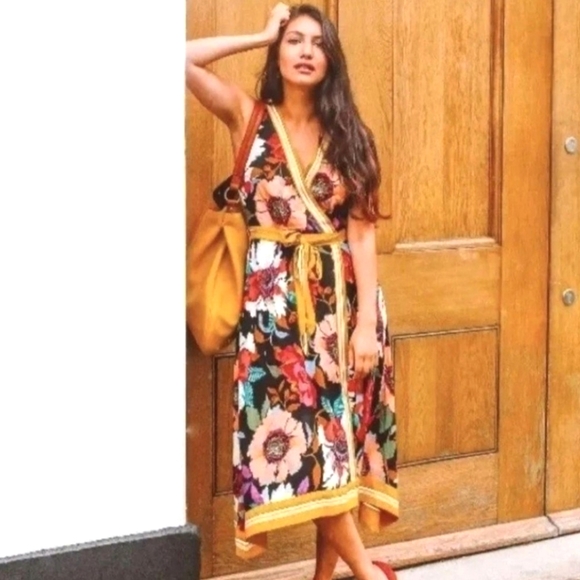 Maeve Dresses & Skirts - Anthro Maeve botanical floral wrap midi dress handkerchief hem sz2 szS
